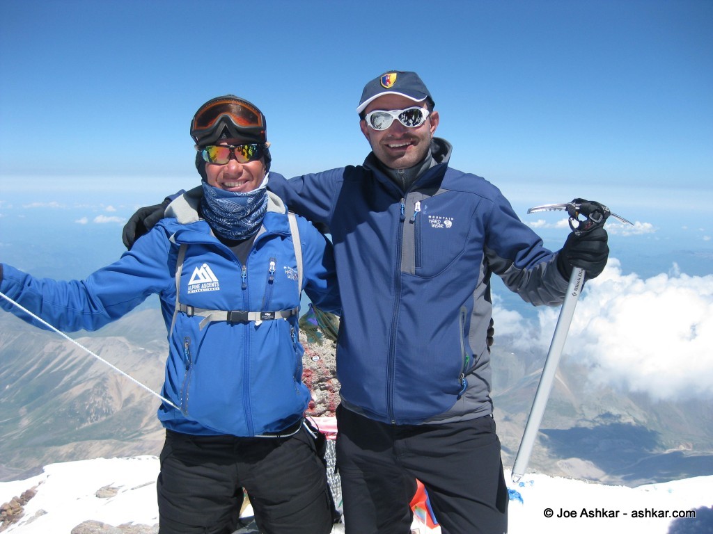Vern Tejas and Joe Ashkar on the Summit of Mt. Elbrus.
